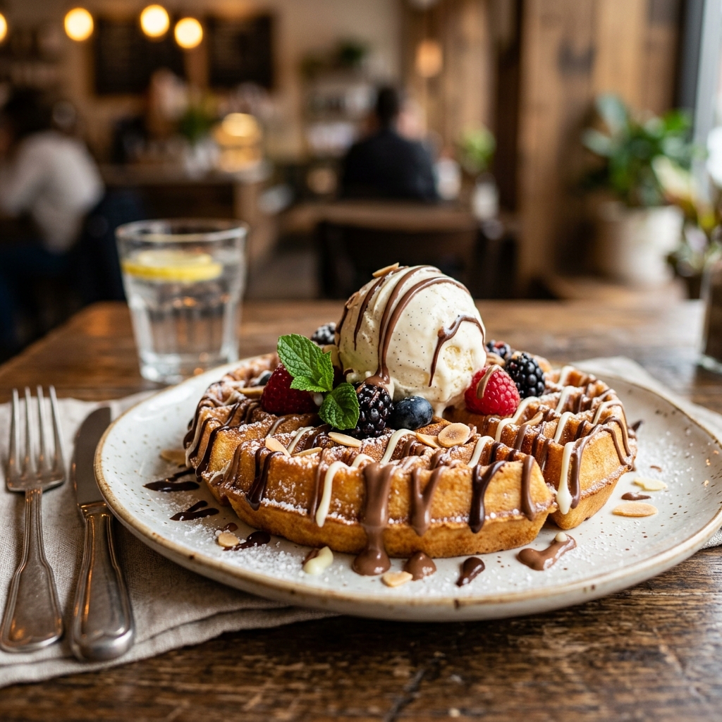 Triple Chocolate Waffle - dark milk and white chocolate fusion with ice cream